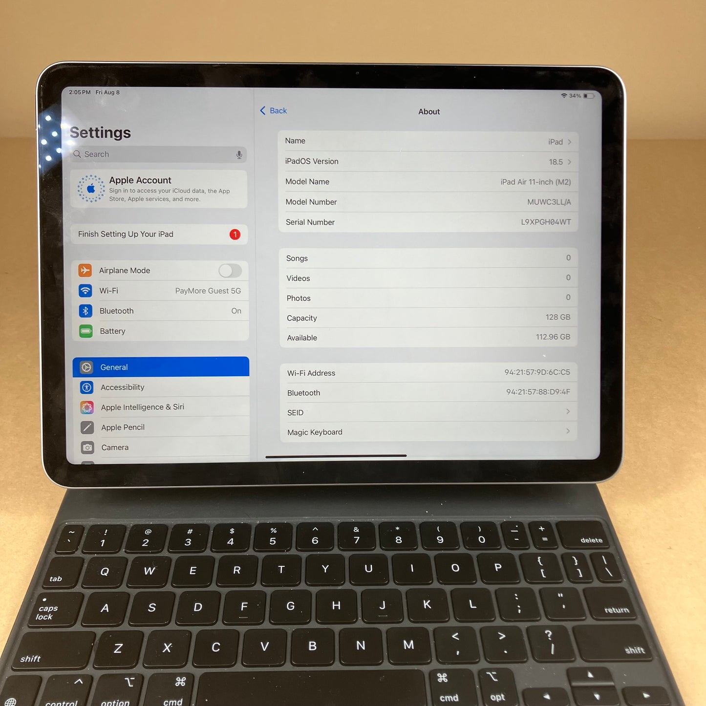 WiFi Only Apple iPad Air 11" M2 128GB SPACE GRAY MUWC3LL/A
