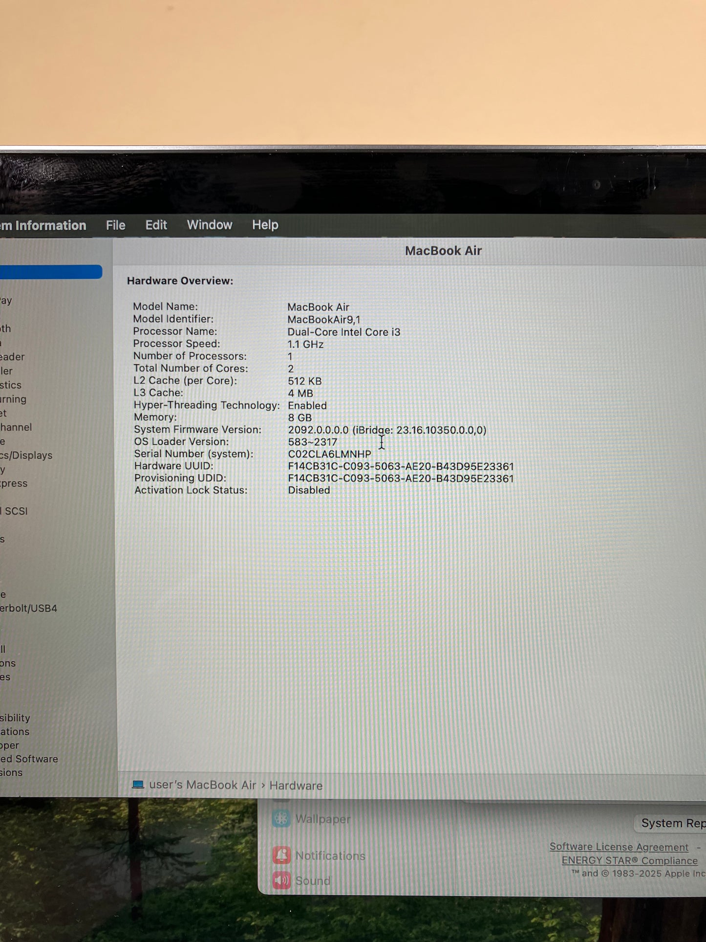 2020 Apple MacBook Air 13.3" i3 1.1GHz 8GB RAM 256GB SSD Silver A2179