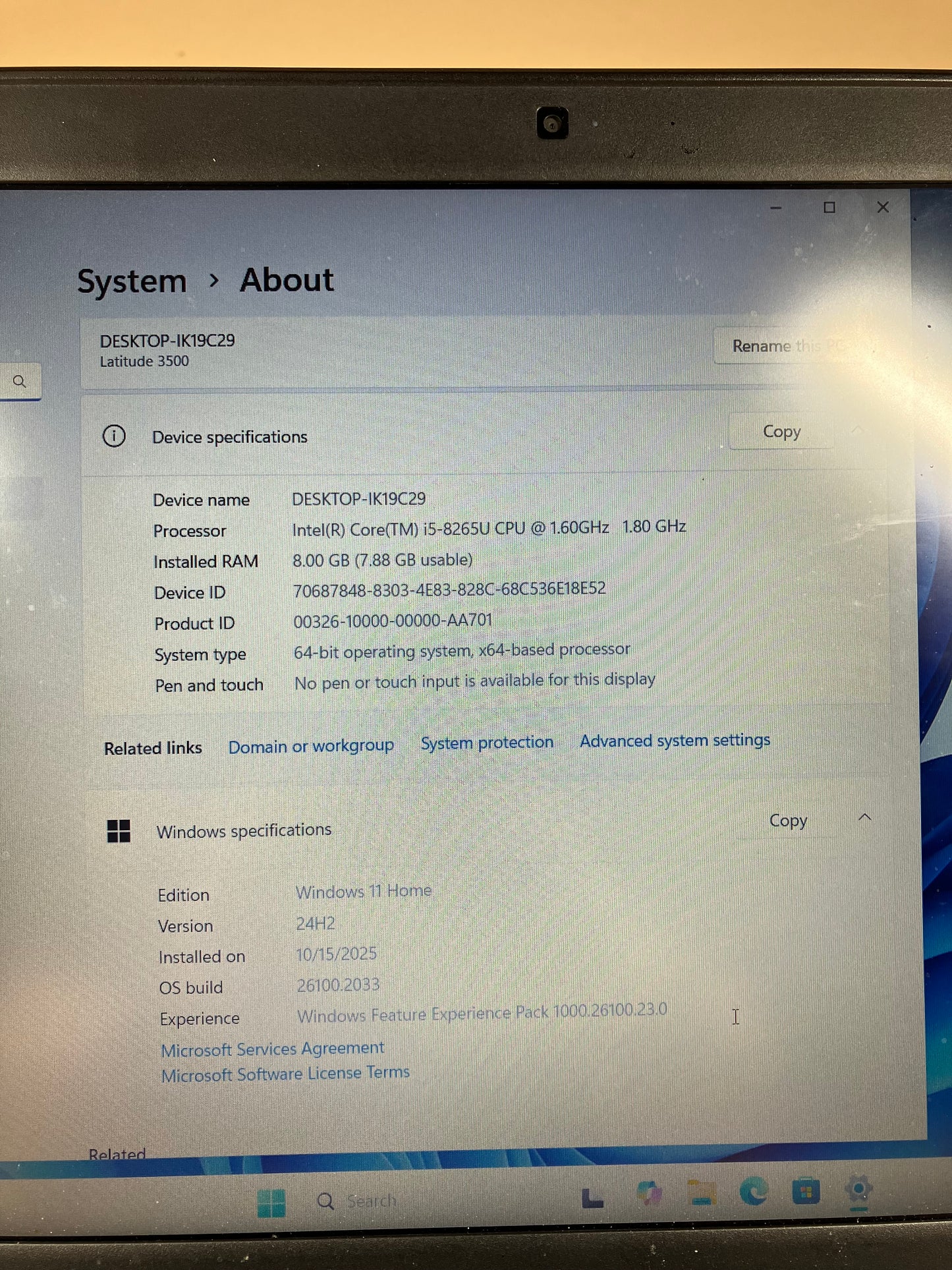 Dell Latitude 15 3500 15.6" i5-8265U 1.8GHz 8GB RAM 256GB SSD WIN 11