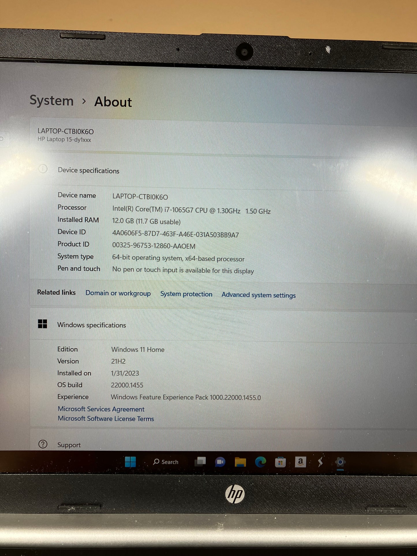 HP 15-DY1124NR 15" i7-1065G7 1.5GHz 12GB RAM 512GB SSD