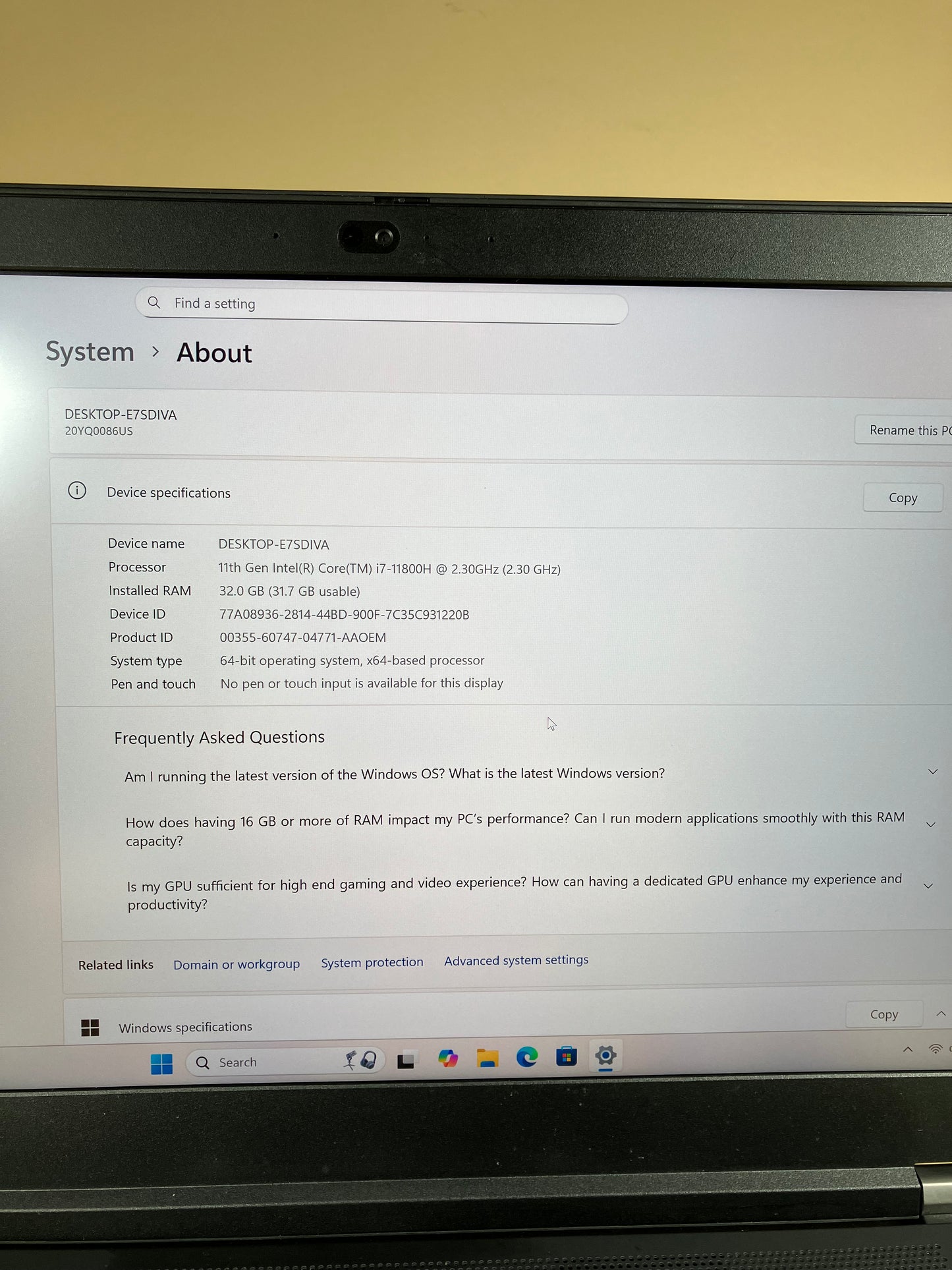 Lenovo ThinkPad P15 Gen 2i 15.6" i7-11800H 2.3GHz 32GB RAM 1TB SSD Quadro T1200
