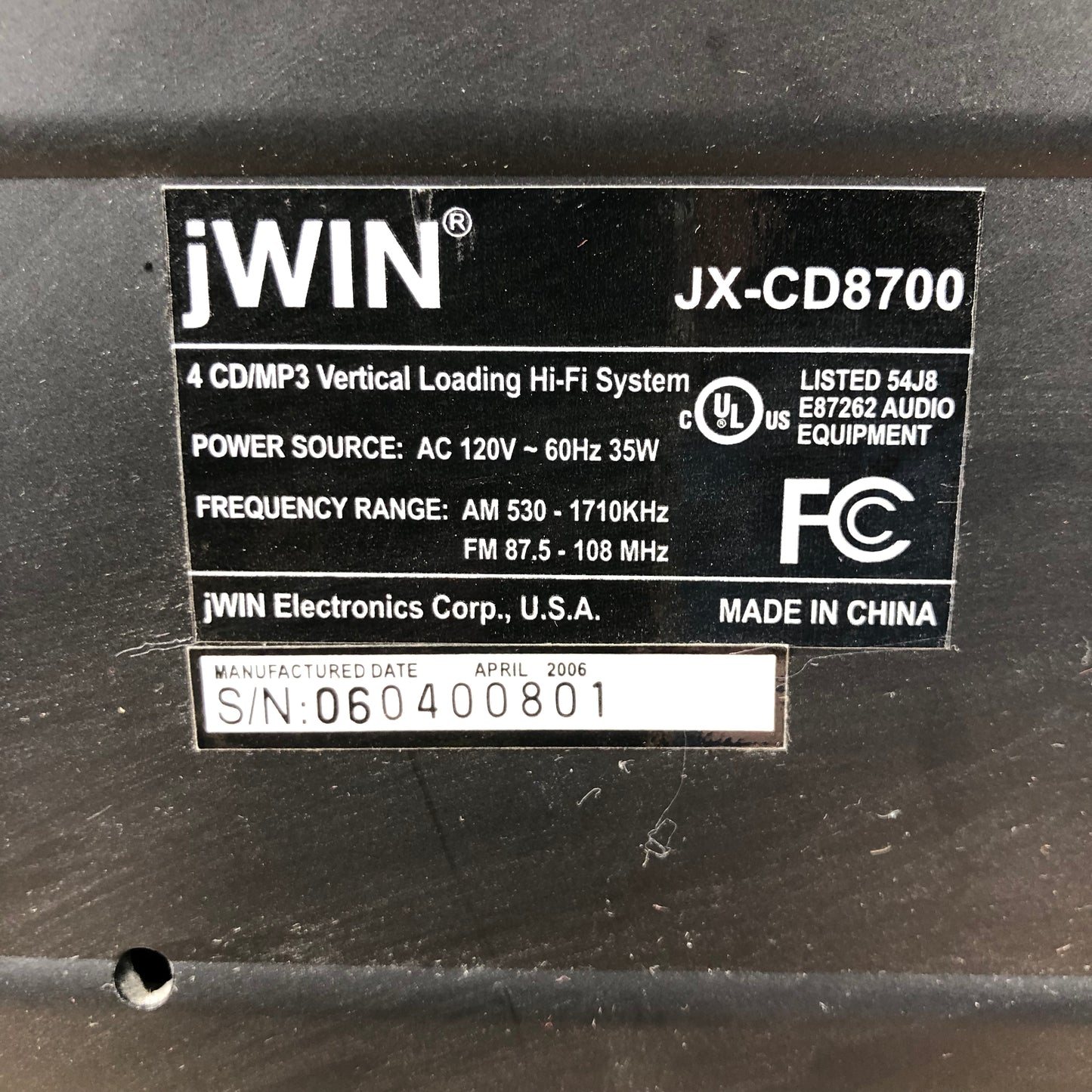 Vintage JWIN JX-CD8700 Vertical Position CD AM/FM Player with Speakers