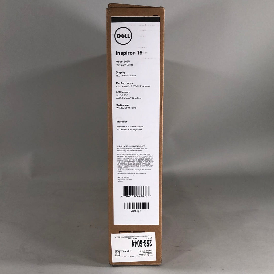 New Dell Inspiron 16 5635 16" Ryzen 5 7530U 8GB RAM 512GB SSD