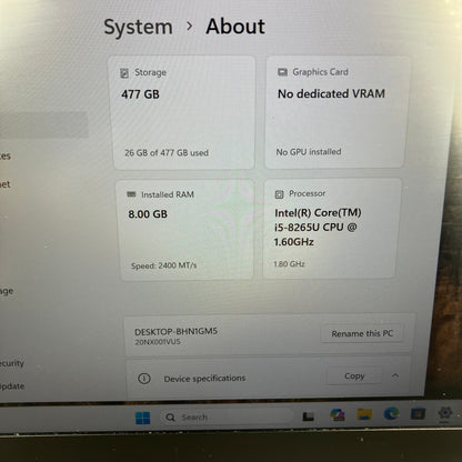 Lenovo ThinkPad T490s 14" Core i5-8265U 1.6GHz 8GB RAM 500GB SSD WIN 11
