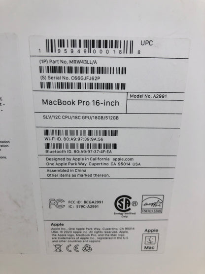 New 2023 Apple MacBook Pro 16" M3 Pro 4.0GHz 18GB RAM 512GB SSD MRW43LL/A