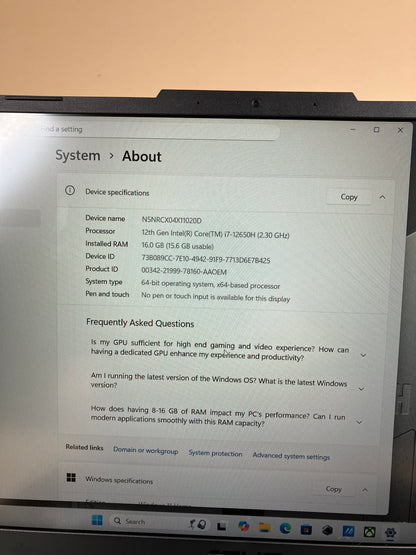 Asus Tuf Dash F15 FX1517ZR 15.6" i7-12650H 16GB RAM 512GB SSD GeForce RTX 3070