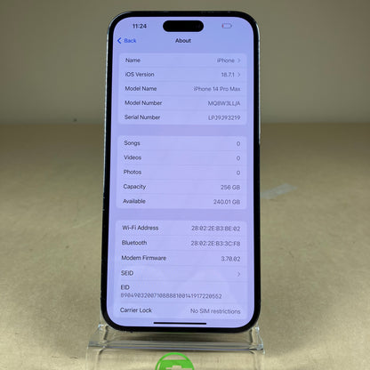 Unlocked Apple iPhone 14 Pro Max 256GB Deep Purple MQ8W3LL/A