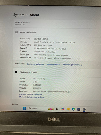 Dell Precision 7540 15.6" i7-9850H 2.6GHz 48GB RAM 512GB SSD Quadro T1000 WIN 11