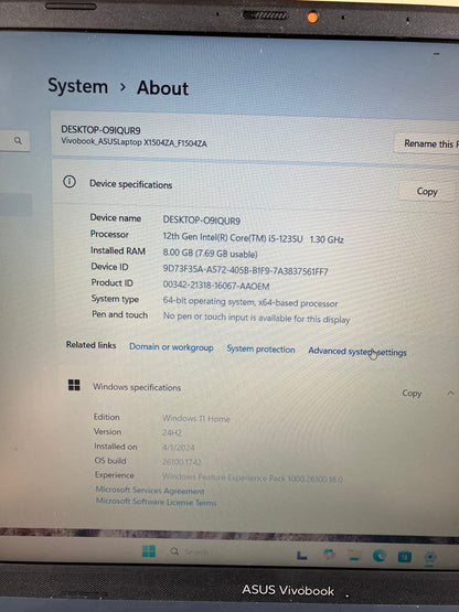 Asus Vivobook 15 X1504ZA 15.6" i5-1235U 1.3GHz 8GB RAM 256GB SSD WIN 11