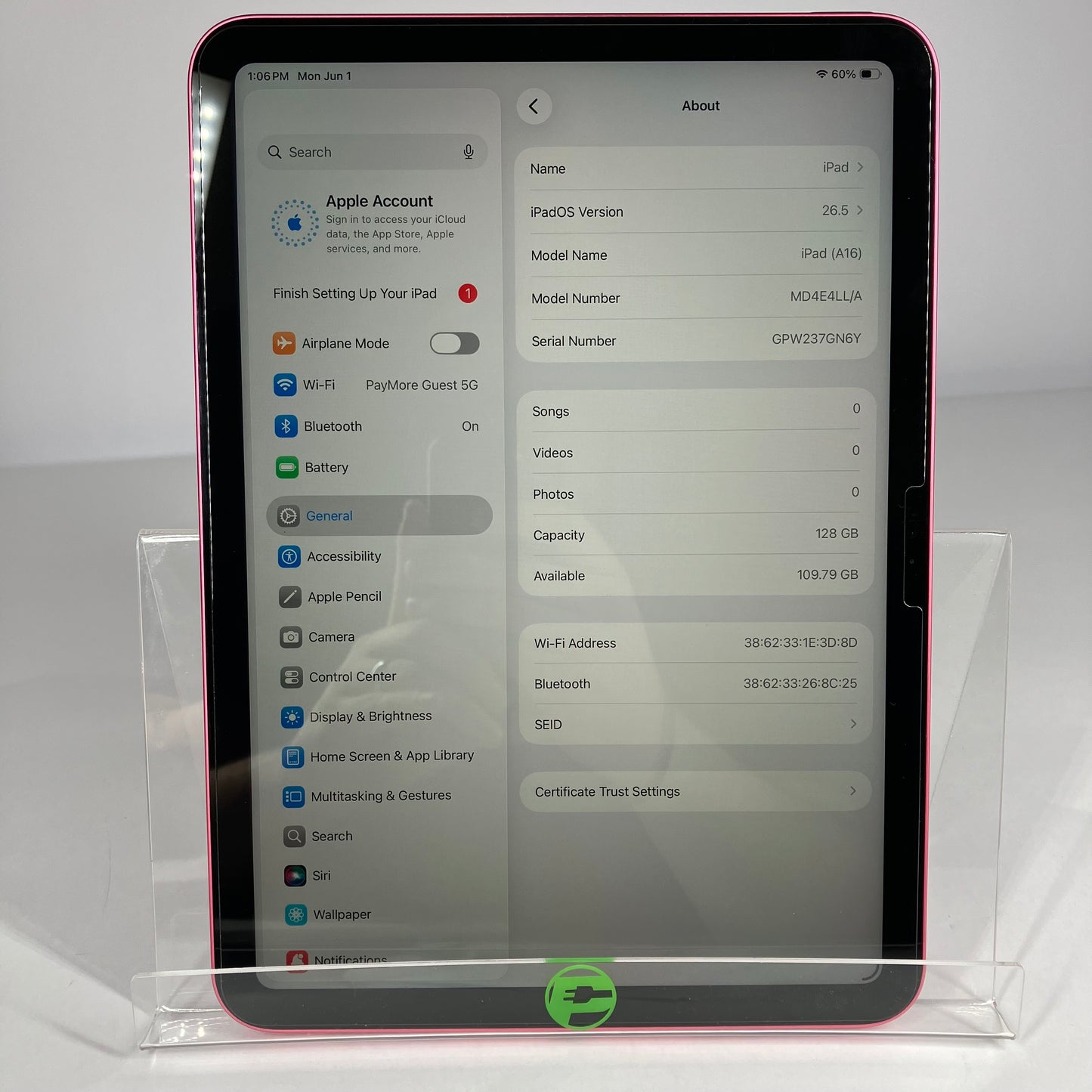 WiFi Only Apple iPad 11" (A16) 128GB Pink MD4E4LL/A Bundle