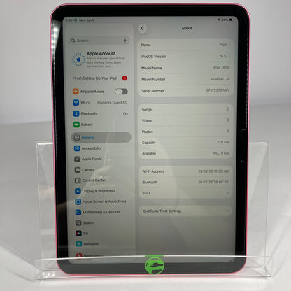 WiFi Only Apple iPad 11" (A16) 128GB Pink MD4E4LL/A Bundle