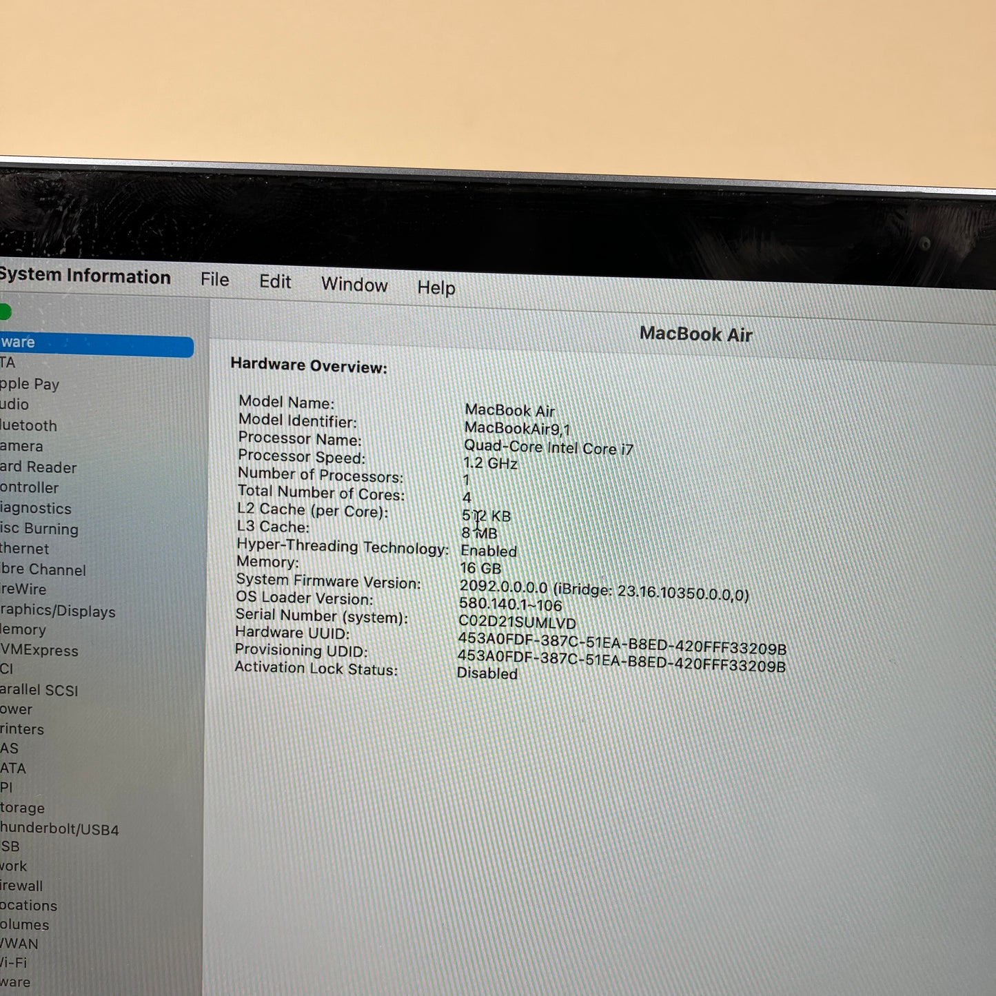 2020 Apple MacBook Air 13.3" i7 1.2GHz 16GB RAM 512GB SSD Space Gray A2179