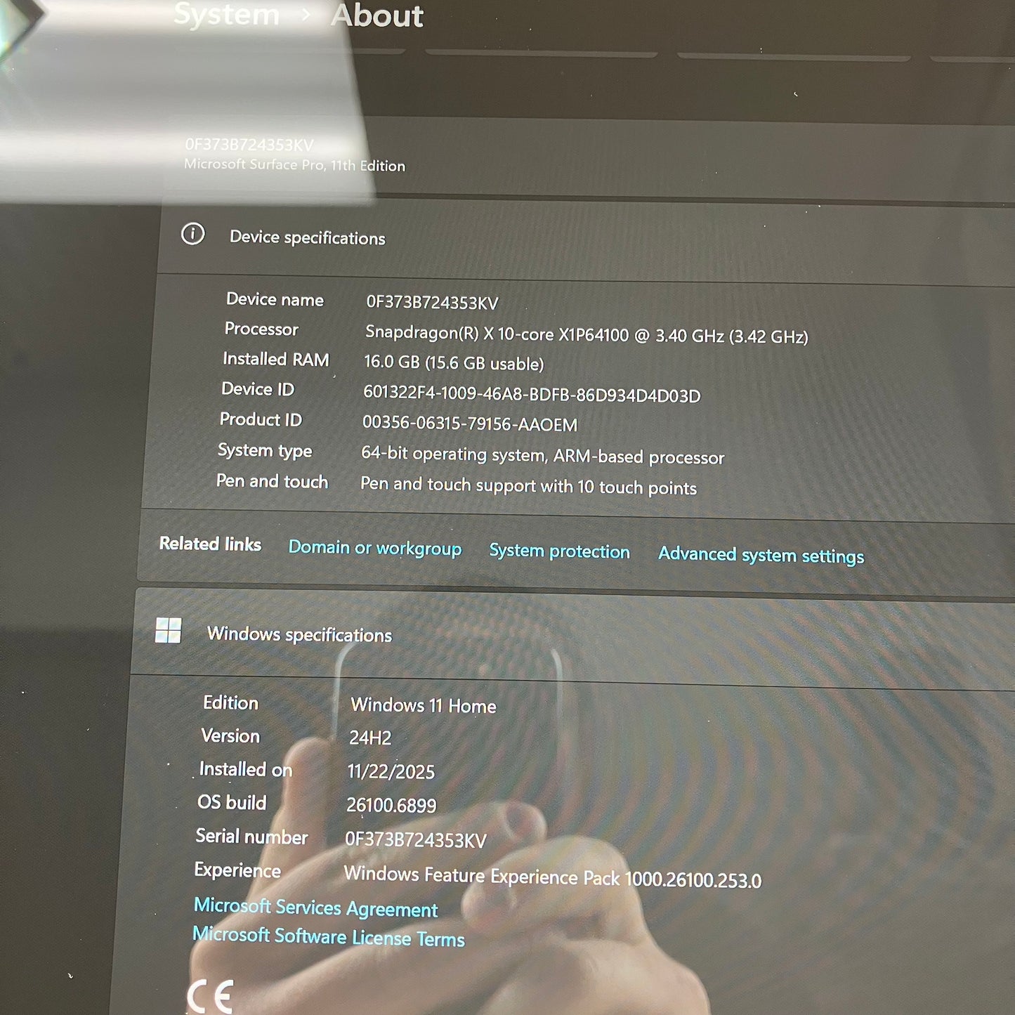 Microsoft Surface Pro 11 2076 SnapDragon X 10Core X1P64100 16GB RAM 512GB SSD