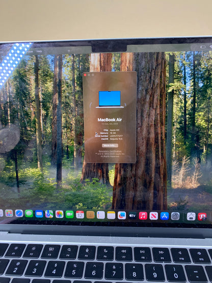 2024 Apple MacBook Air 13.6" M3 8C CPU 4.0GHz 16GB RAM 256GB SSD A3113