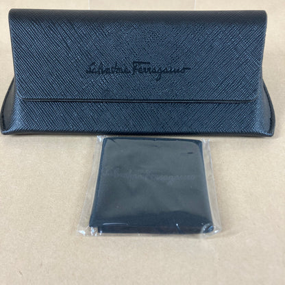 New SALVATORE FERRAGAMO Black Textured Sunglasses Case & Cleaning Cloth