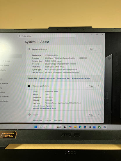 Asus TUF A15 FA507RR 15.6" Ryzen 7 6800H 6GB RAM 512GB SSD GeForce RTX 3060