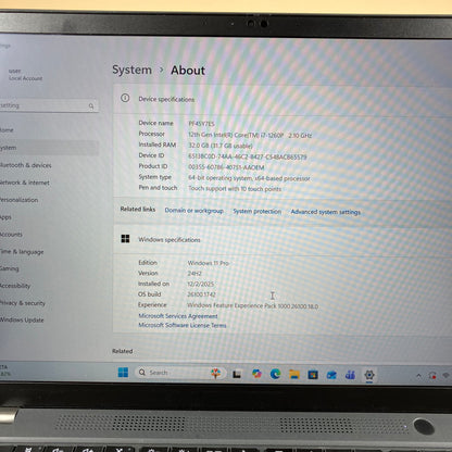 Lenovo ThinkPad T14 GEN 3 14" i7-1260P 2.1GHz 32GB RAM 1TB SSD