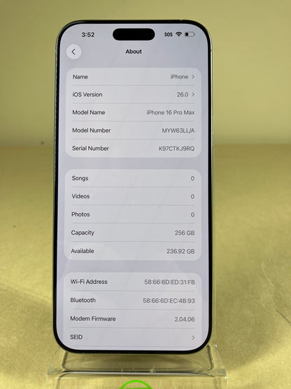 Unlocked Apple iPhone 16 Pro Max 256GB Natural Titanium MYW63LL/A
