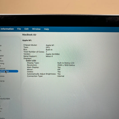 2020 Apple MacBook Air 13.3" M1 7C GPU 3.2GHz 8GB RAM 256GB SSD MGN63LL/A