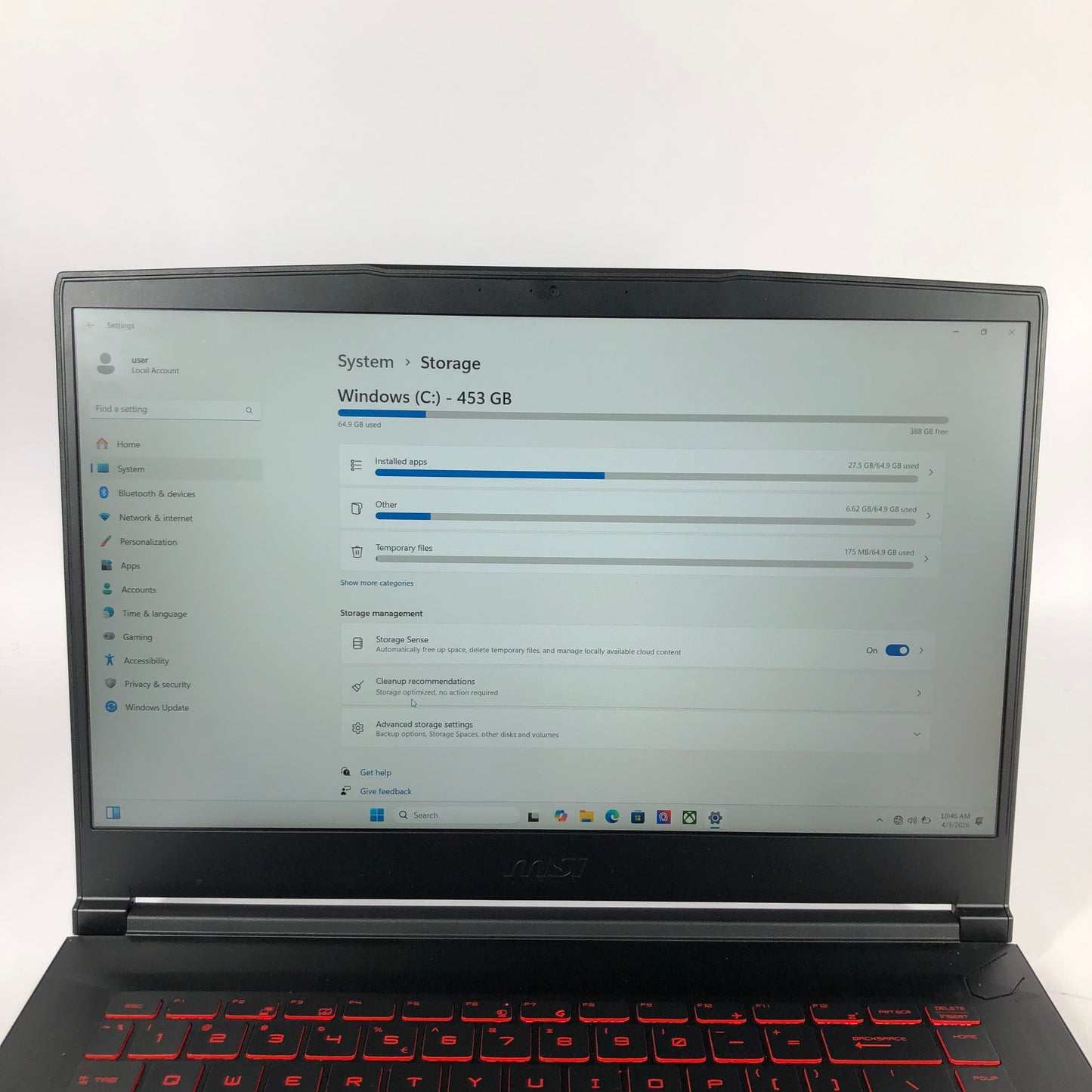 MSI Thin GF63 11UC 15.6" i7-11800H 2.3GHz 16GB RAM 512GB SSD GeForce RTX 3050