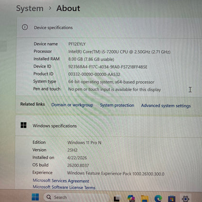 Broken Lenovo ThinkPad X1 CARBON GEN 5 14" i5-7200U 2.5GHz 8GB RAM 256GB SSD