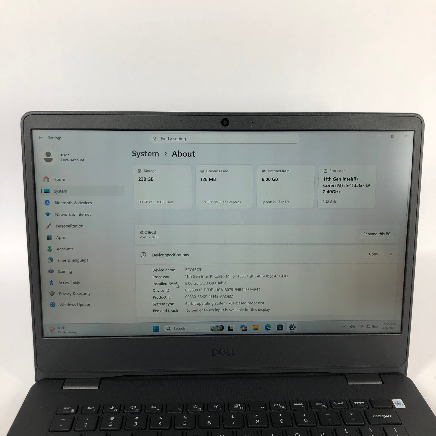 Dell Vostro 3400 14" i5-1135G7 2.4GHz 8GB RAM 256GB SSD