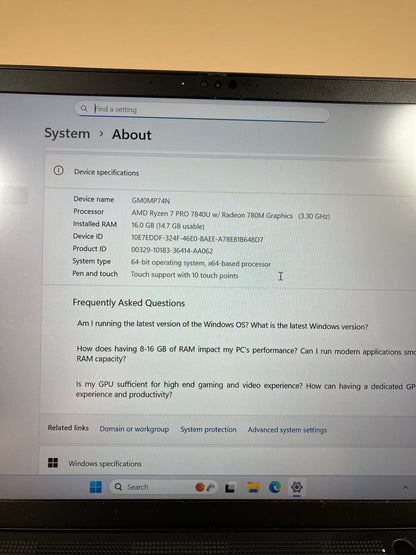 Lenovo ThinkPad T14S GEN 4 14" Ryzen 7 Pro 7840U 3.3GHz 16GB RAM 512GB SSD