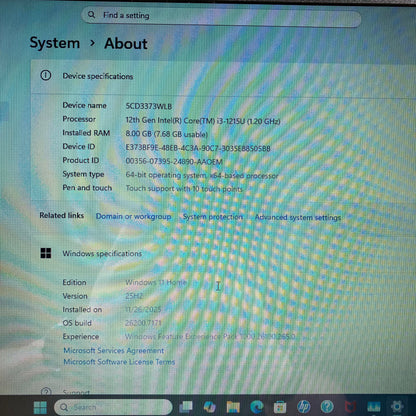 HP Laptop 15-DY5033DX 15.6" i3-1215U 1.2GHz 8GB RAM 256GB SSD