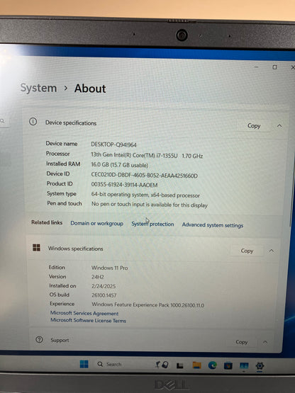 Dell Latitude 3550 15.6" i7-1355U 1.7GHz 16GB RAM 256GB SSD