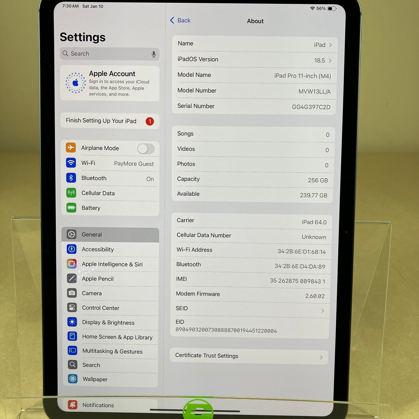 New Unlocked Apple iPad Pro 11" M4 256GB Silver MVW13LL/A