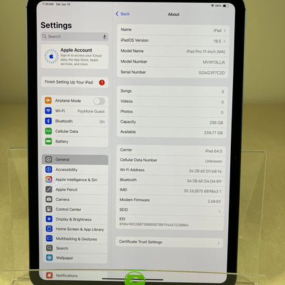 New Unlocked Apple iPad Pro 11" M4 256GB Silver MVW13LL/A