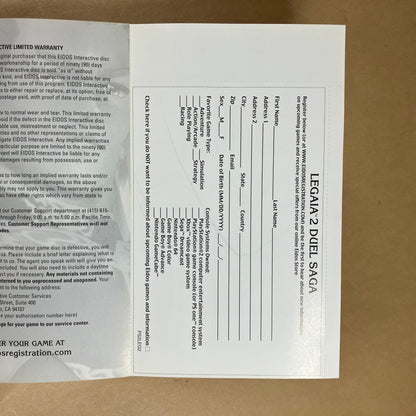 Legaia 2 Duel Saga (Sony PlayStation 2 PS2, 2002) Complete In Box Reg Card