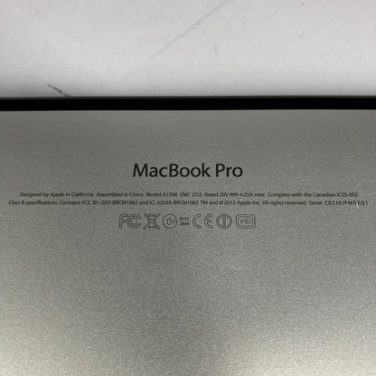 2012 Apple MacBook Pro 15" i7 2.3GHz 8GB RAM 256GB SSD Silver A1398 No OS