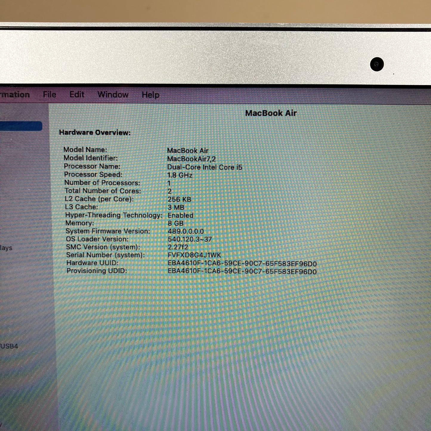 2017 Apple MacBook Air 13.3" i5 1.8GHz 8GB RAM 128GB SSD Silver A1466