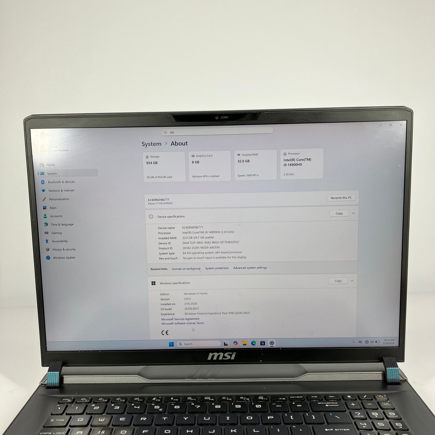 MSI Vector 17 HX A14V 17" i9-14900HX 2.3GHz 32GB RAM 1TB SSD GeForce RTX 4070