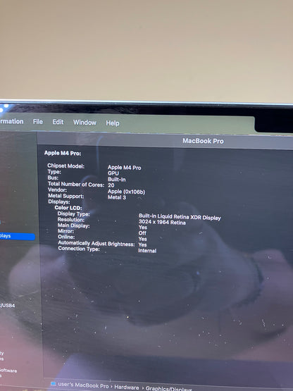 2024 Apple MacBook Pro 14" M4 Pro 20C GPU 4.5GHz 24GB RAM 1TB SSD A3401