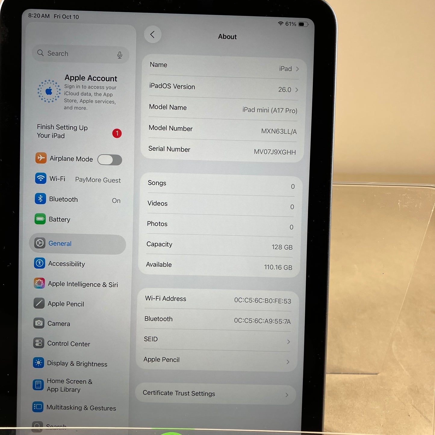 WiFi Only Apple iPad mini (A17 Pro) 128GB Space gray MXN63LL/A