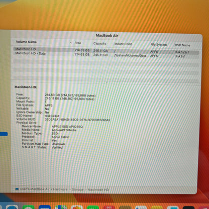 2020 Apple MacBook Air 13.3" M1 8 Core 3.2GHz 8GB RAM 256GB SSD MGN63LL/A