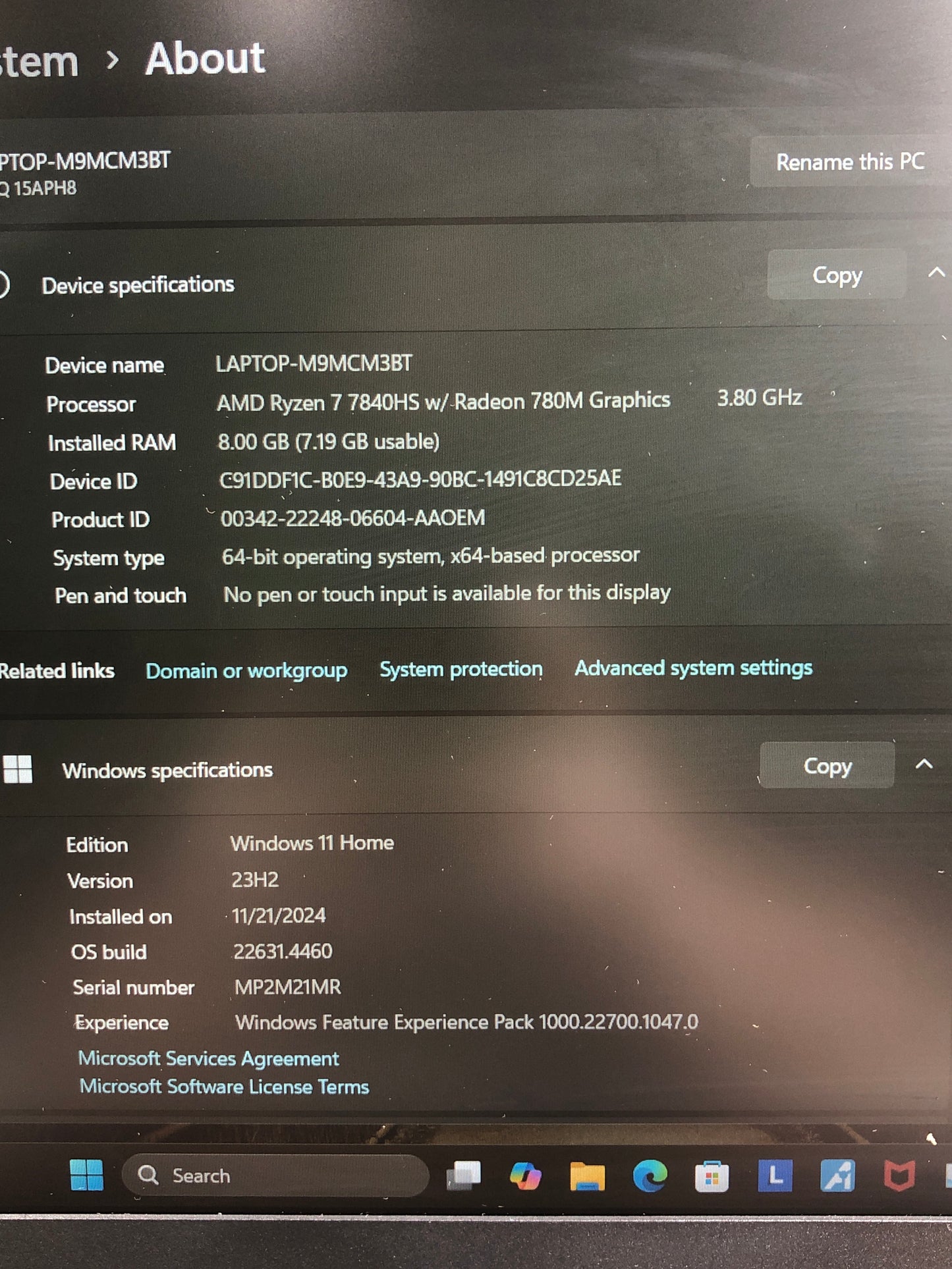 Lenovo LOQ 15APH8 14" Ryzen 7 7840HS 3.8GHz 8GB RAM 512GB SSD GeForce RTX 4050