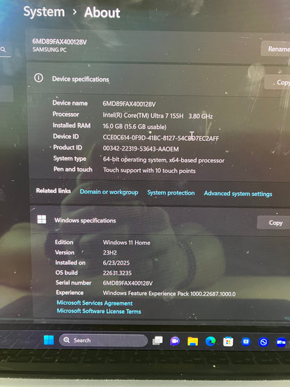 Samsung book4 NP960XGK 16" Core Ultra 7 155H 3.8GHz 16GB RAM 1TB SSD