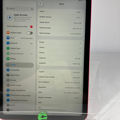 WiFi Only Apple iPad 11" (A16) 128GB Pink MD7J4LL/A