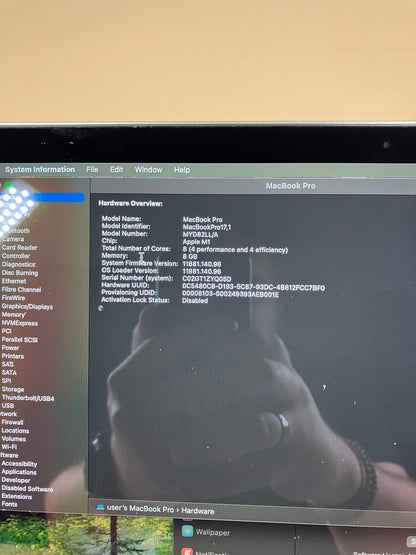 2020 Apple MacBook Pro 13.3" M1 8C GPU 3.2GHz 8GB RAM 256GB SSD MYD82LL/A