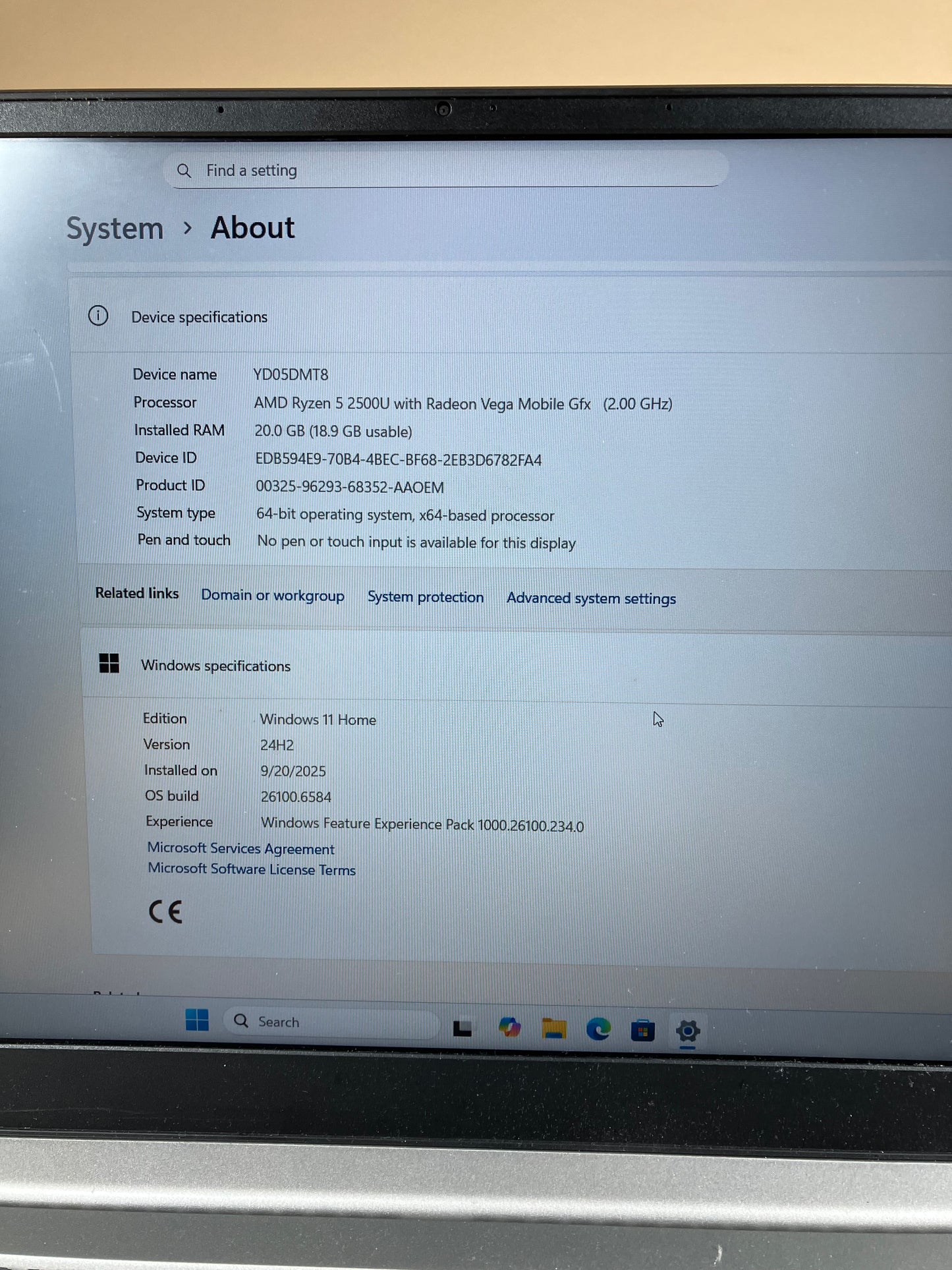 Lenovo IdeaPad 330S-15ARR 15.6" Ryzen 5 2500U 2.0GHz 20GB RAM 512GB SSD