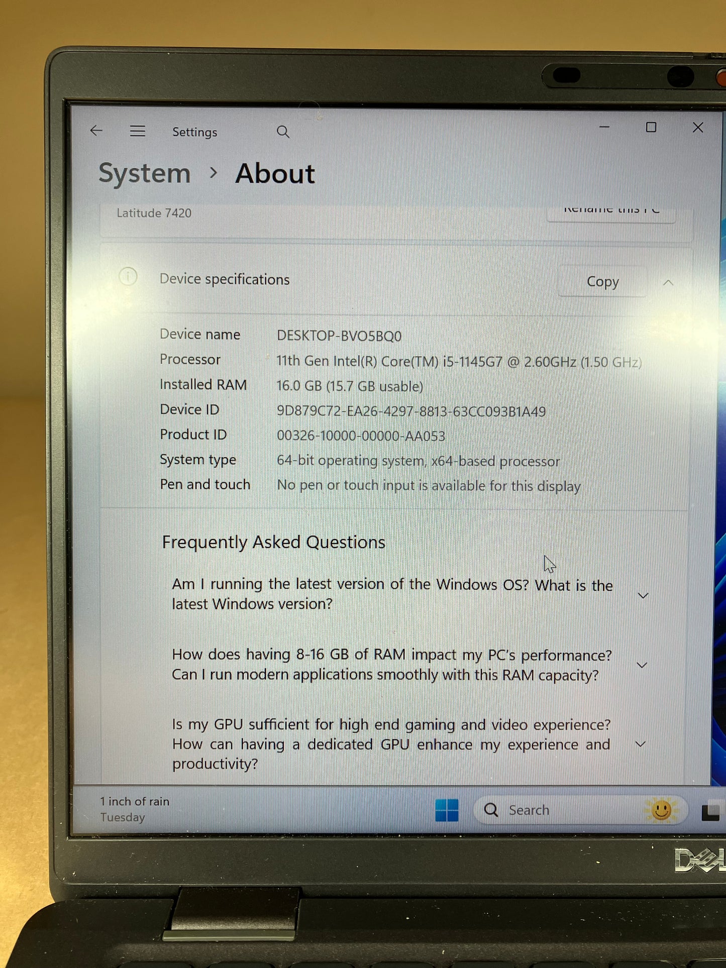 Dell Latitude 7420 14" i5-1145G7 1.5GHz 16GB RAM 512GB SSD