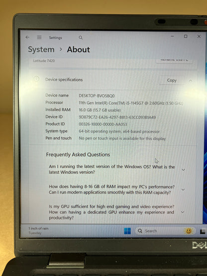 Dell Latitude 7420 14" i5-1145G7 1.5GHz 16GB RAM 512GB SSD