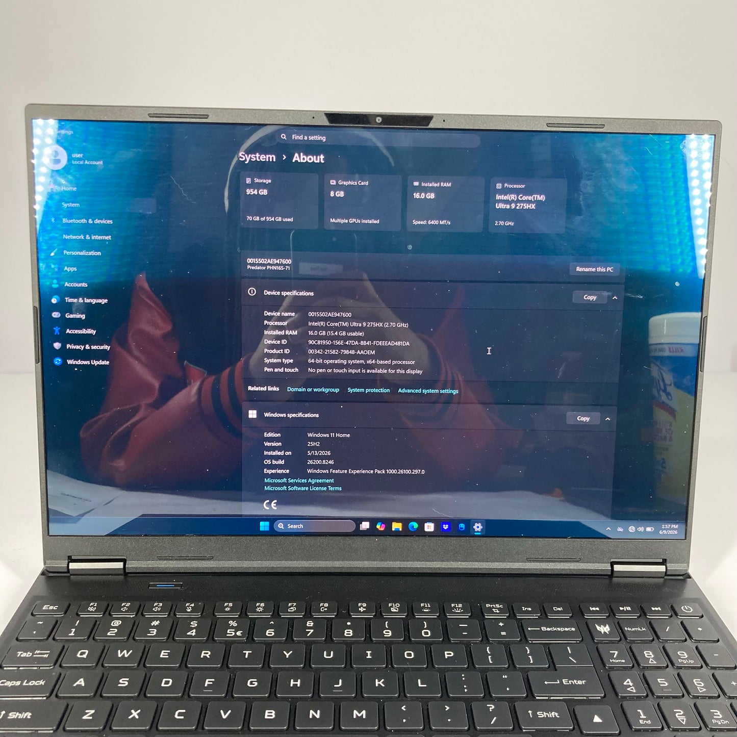 Acer PHN165-71 16" ULTRA 9 275HX 2.7GHz 16GB RAM 1TB SSD GeForce RTX 5060