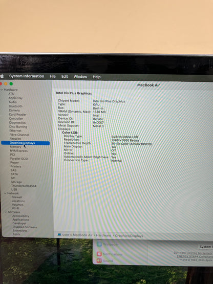 2020 Apple MacBook Air 13.3" i3 1.1GHz 8GB RAM 256GB SSD Silver A2179