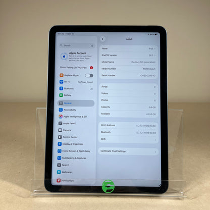 WiFi Only Apple iPad Air 5th Gen 64GB Space Gray Engraved