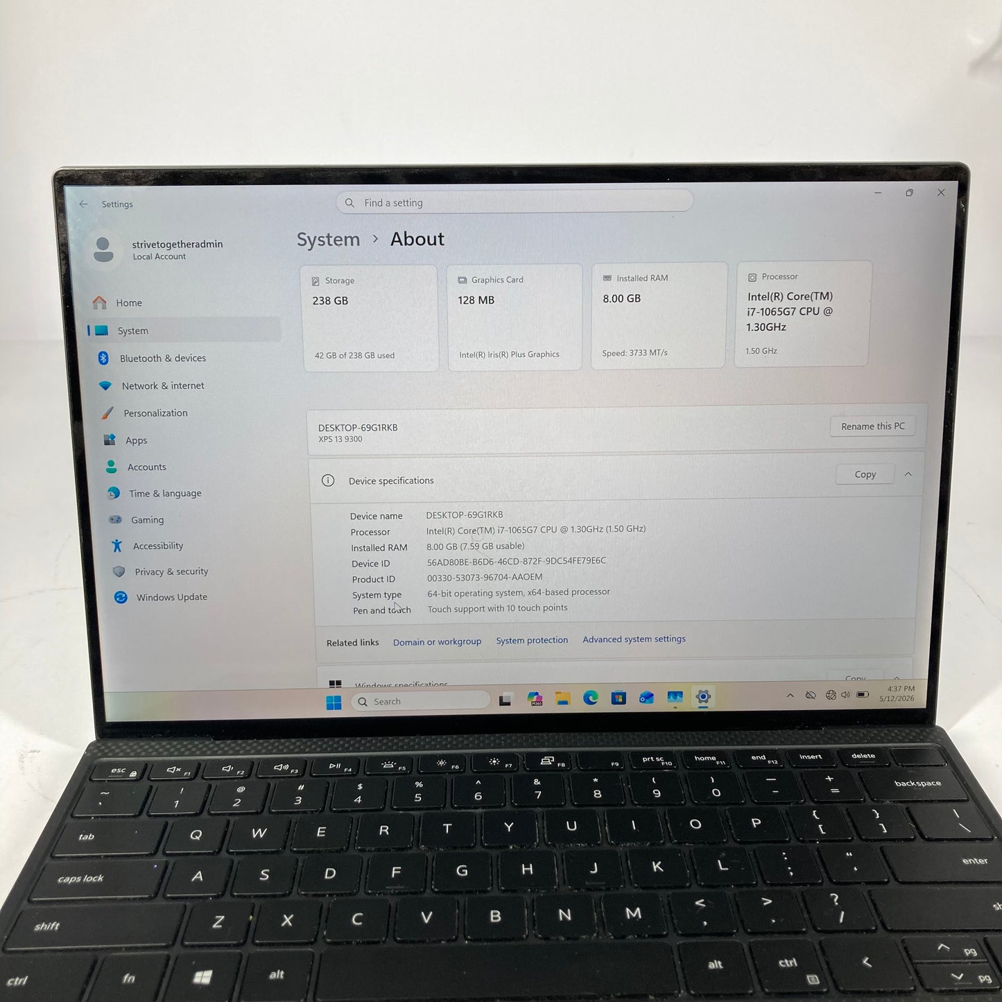 Dell XPS 13 9300 13.4" i7-1065G7 1.3GHz 8GB RAM 256GB SSD