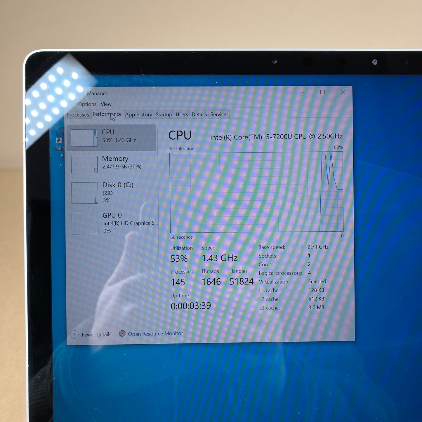 Microsoft Surface Laptop 1 1769 13.5" i5-7200U 2.5GHz 8GB RAM 256GB SSD w Dock